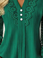 Lace Long Sleeve Notched Blouse