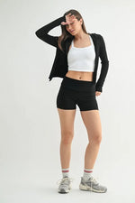 MONO B Ribbed Foldover Waist Shorts - Ladyez