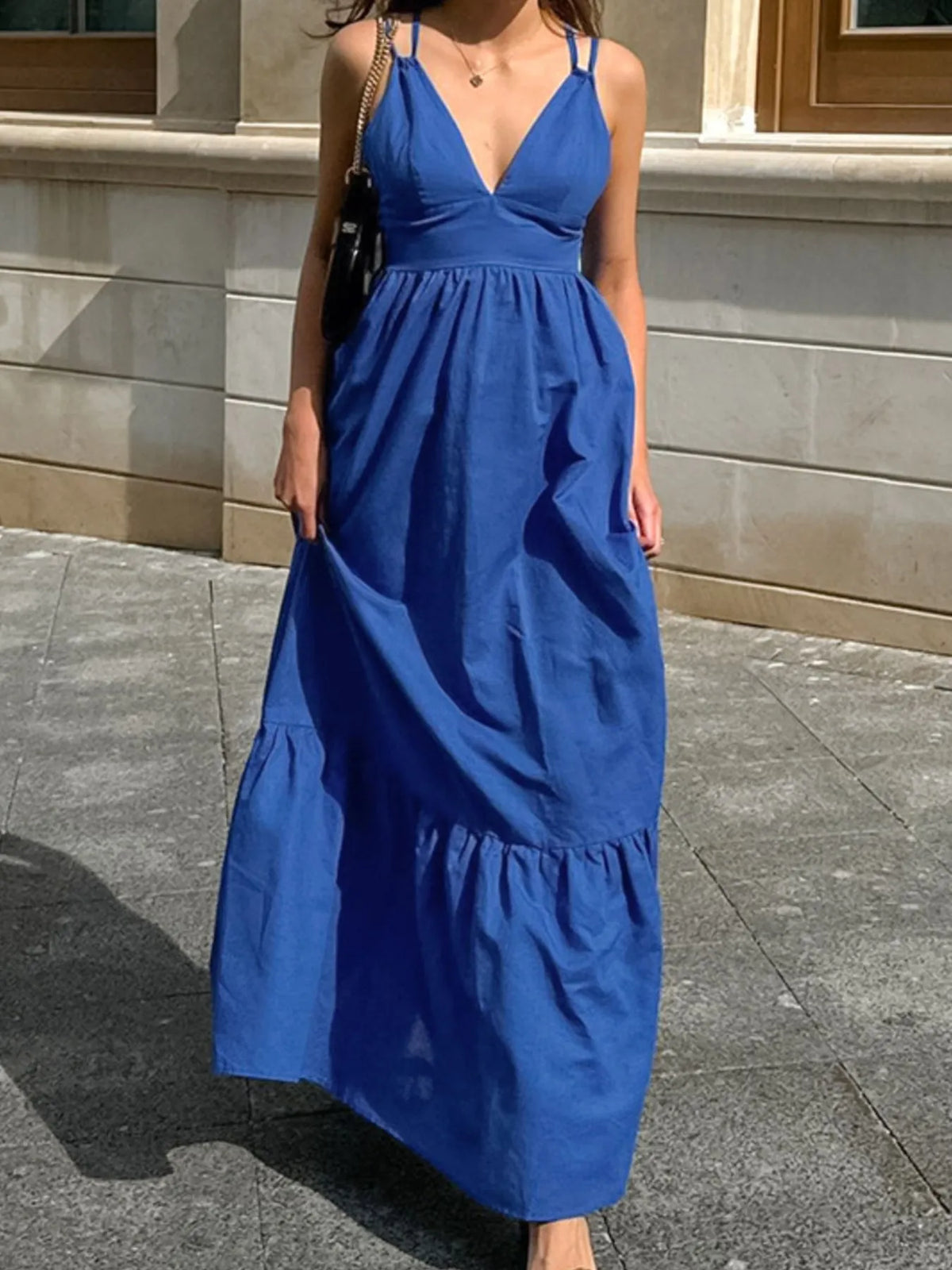 V-Neck Tiered Maxi Cami Dress - Ladyez