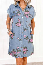 Floral Print Denim Shirt Dress