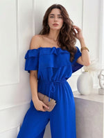 Ruffled Off-Shoulder Wide Leg Jumpsuit - Ladyez