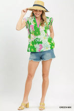 Umgee Bold Floral Flutter Sleeve Top