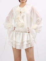 Flower Ruffled Long Sleeve Dress