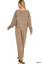 Zenana Washed F/terry Round Neck Pullover & Pants Set