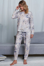 Shiny Tie-Dye Crewneck Top and Drawstring Waist Joggers Lounge Set - Ladyez