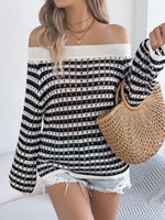 Openwork Striped Off-Shoulder Knit Top