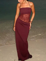 Lace Cutout Tie Shoulder Maxi Dress