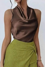 Satin Cowl Neck Sleeveless Blouse - Ladyez
