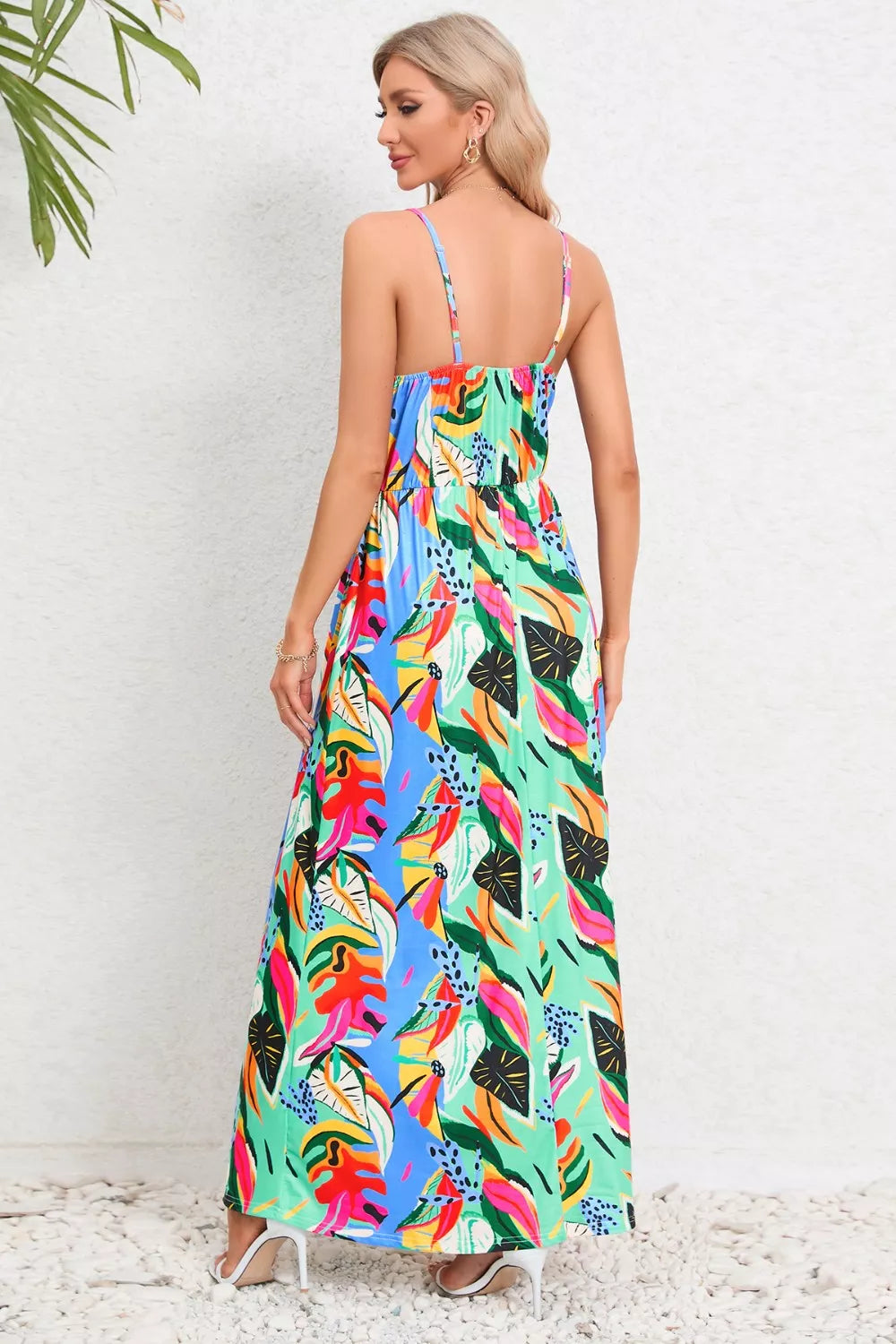 Printed Surplice Maxi Cami Dress - Ladyez