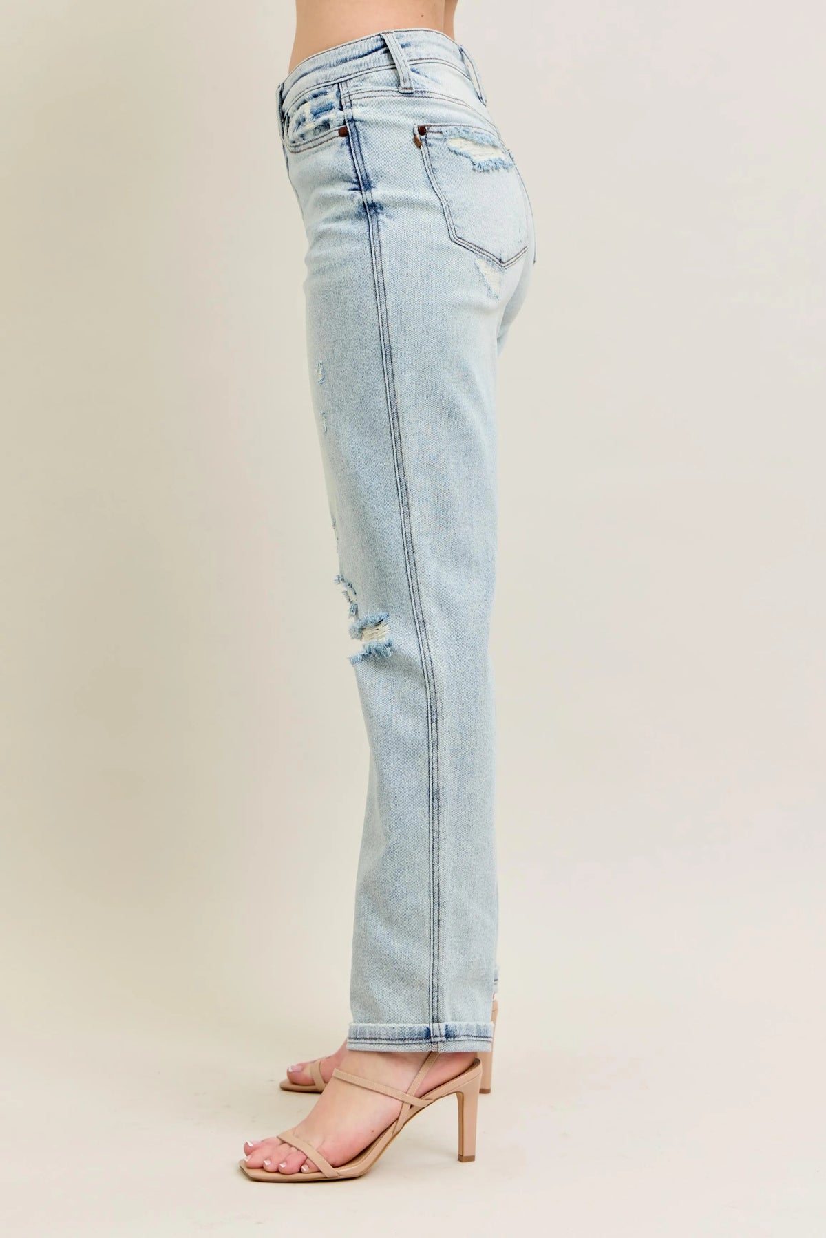 Judy Blue Full Size Mr Repair Stitch Detail Destroy Single Cuff Bf Jeans Plus Size - Ladyez