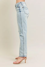Judy Blue Full Size Mr Repair Stitch Detail Destroy Single Cuff Bf Jeans Plus Size - Ladyez