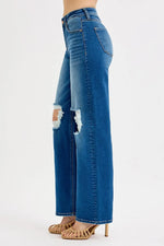 RISEN Full Size Mid Waist Fit Boyfriend Knee Distressed Jeans Plus Size - Ladyez
