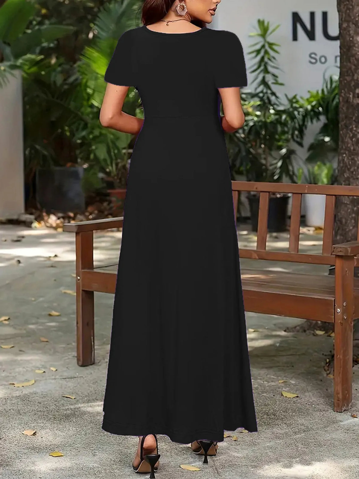 Full Size Round Neck Short Sleeve A-Line Maxi Dress Plus Size - Ladyez