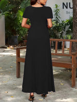 Full Size Round Neck Short Sleeve A-Line Maxi Dress Plus Size - Ladyez