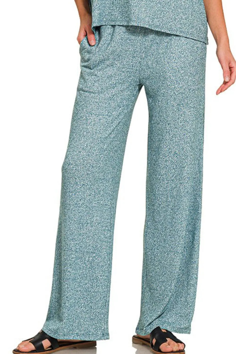 Zenana Soft Melange Short Sleeve Tee & Long Pants Set - Ladyez