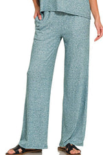 Zenana Soft Melange Short Sleeve Tee & Long Pants Set - Ladyez