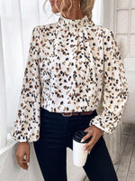 Leopard Print Mock Neck Blouse
