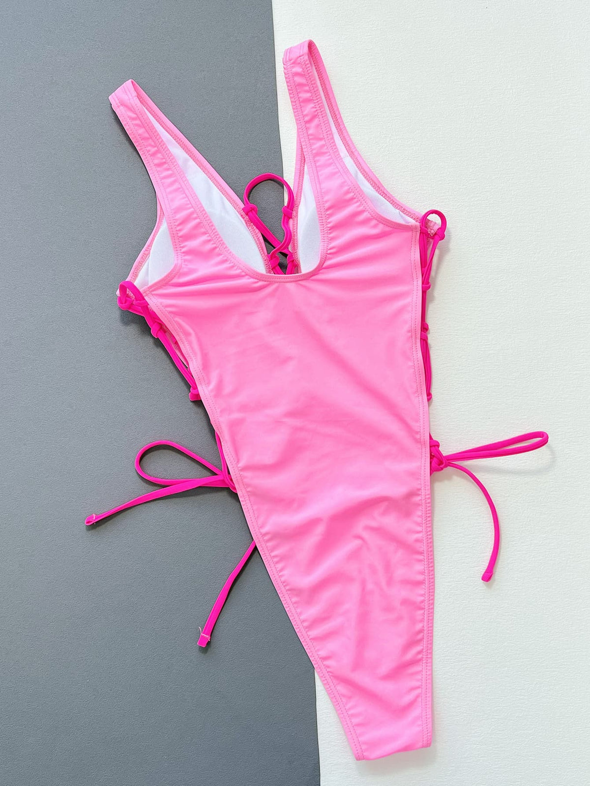 Lace-Up Deep V Sleeveless One-Piece Swimsuit - Ladyez