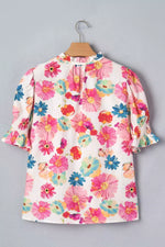Floral Print Ruched Short Sleeve Blouse