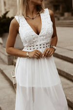 Slit Lace Detail V-Neck Dress - Ladyez