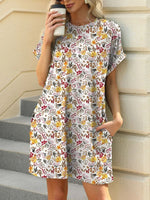 Printed Round Neck Short Sleeve Mini Dress