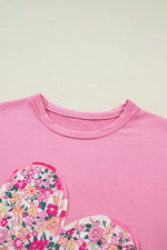 Flower Patched Round Neck Tunic T-Shirt