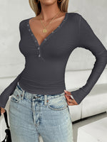 Devine V-Neck Long Sleeve T-Shirt - Ladyez