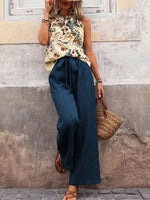 Printed Tank Top and Wide Leg Pants Set - Ladyez