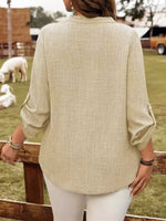 Plus Size Notched Roll-Tab Sleeve Casual Blouse