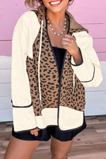 Drawstring Leopard Long Sleeve Hooded Jacket