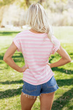 Striped Print Waffle Knit T Shirt