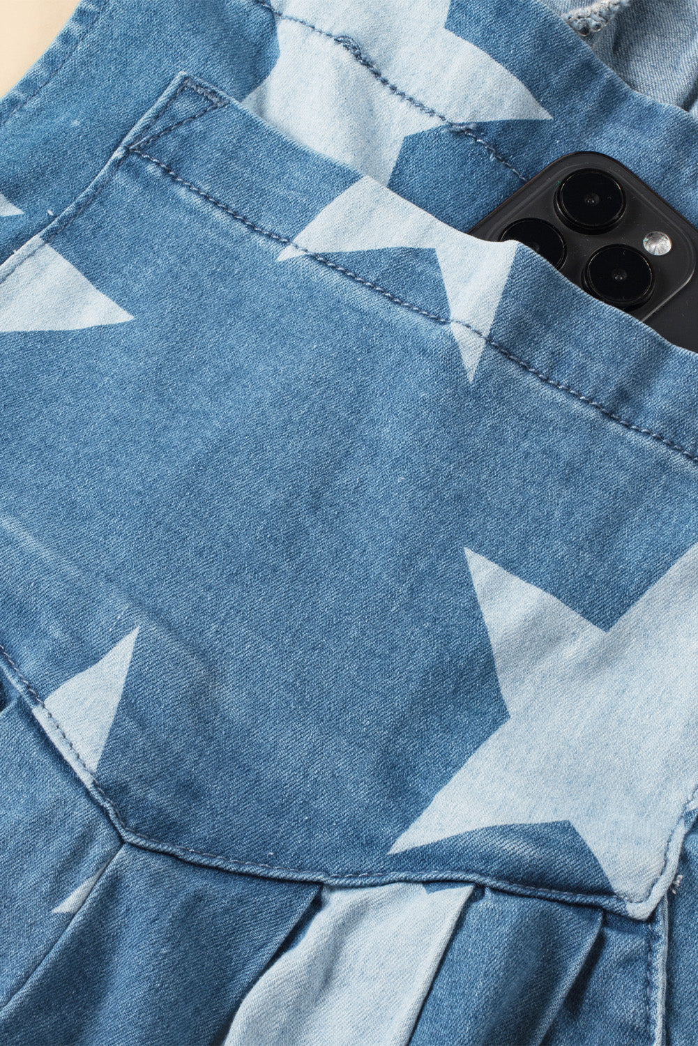 Star Print Buttoned Strap Wide Leg Denim Overalls - Ladyez
