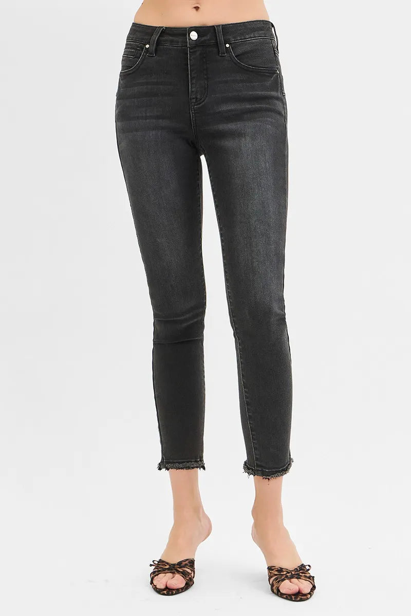 RISEN Full Size Tummy Control Mid Rise Crop Skinny Jeans Plus Size - Ladyez