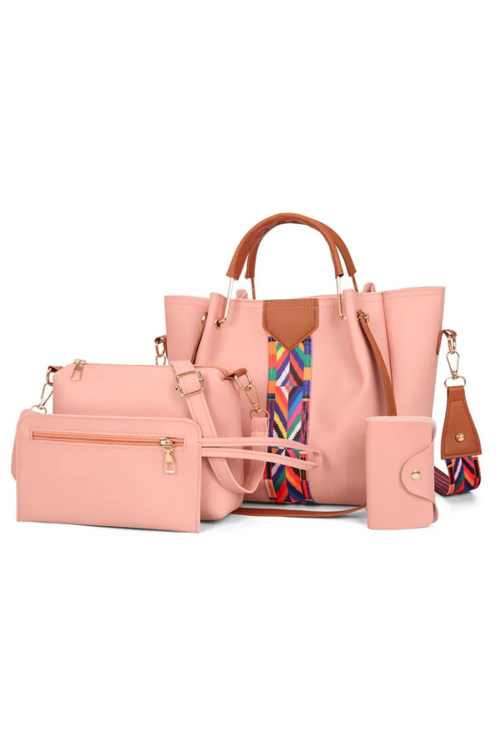 4-Piece Geometric Strap Bag Set - Ladyez