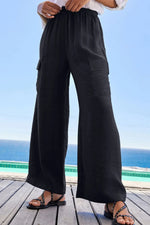 Drawstring Frilled Waist Wide Leg Utility Trousers