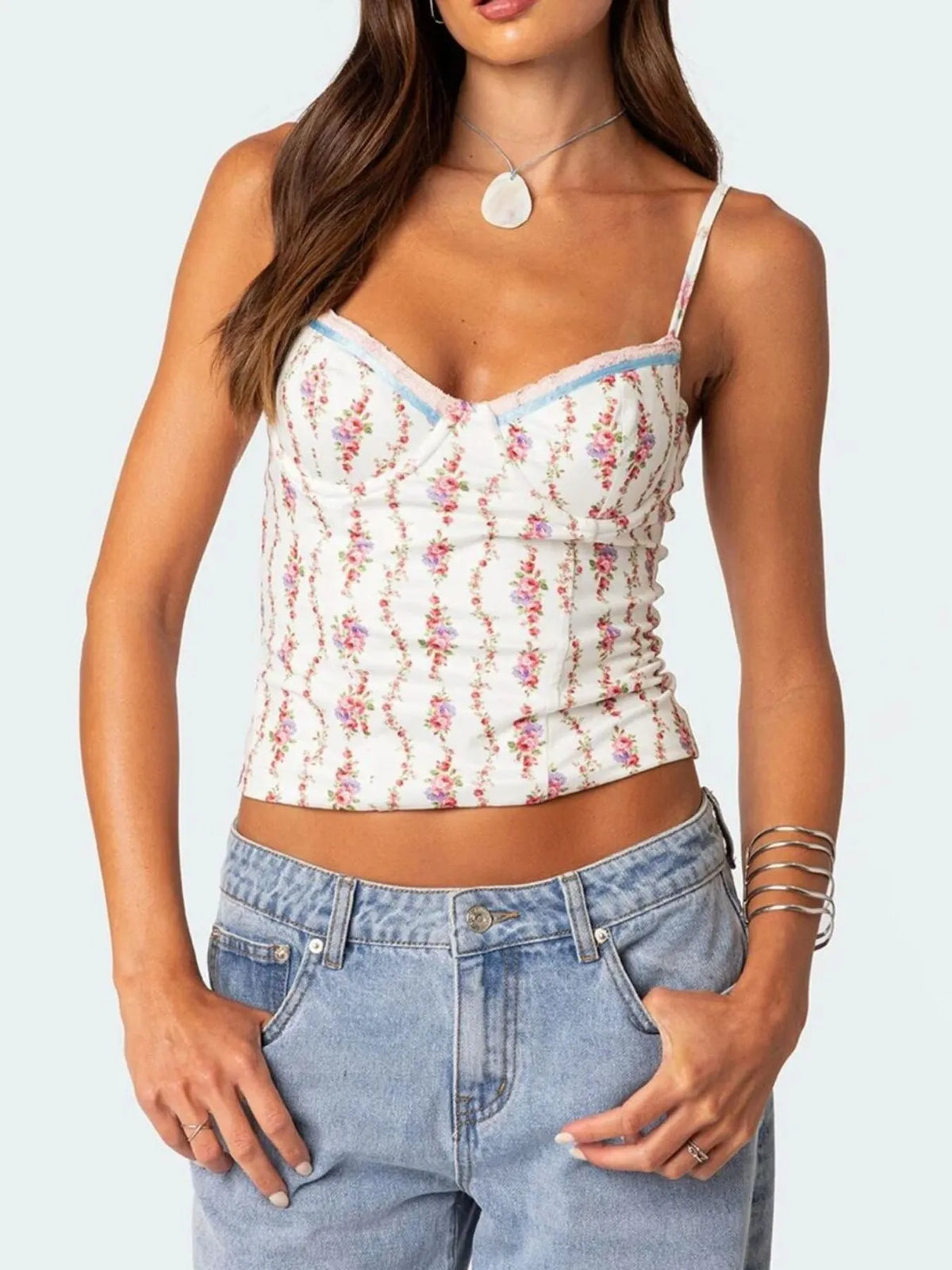 Floral Print Sweetheart Neck Cami - Ladyez