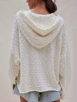 Textured Dot Knit Long Sleeve Hooded Sweater