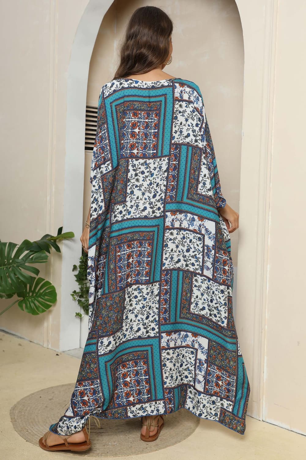Printed V-Neck Split Maxi Dress - Ladyez