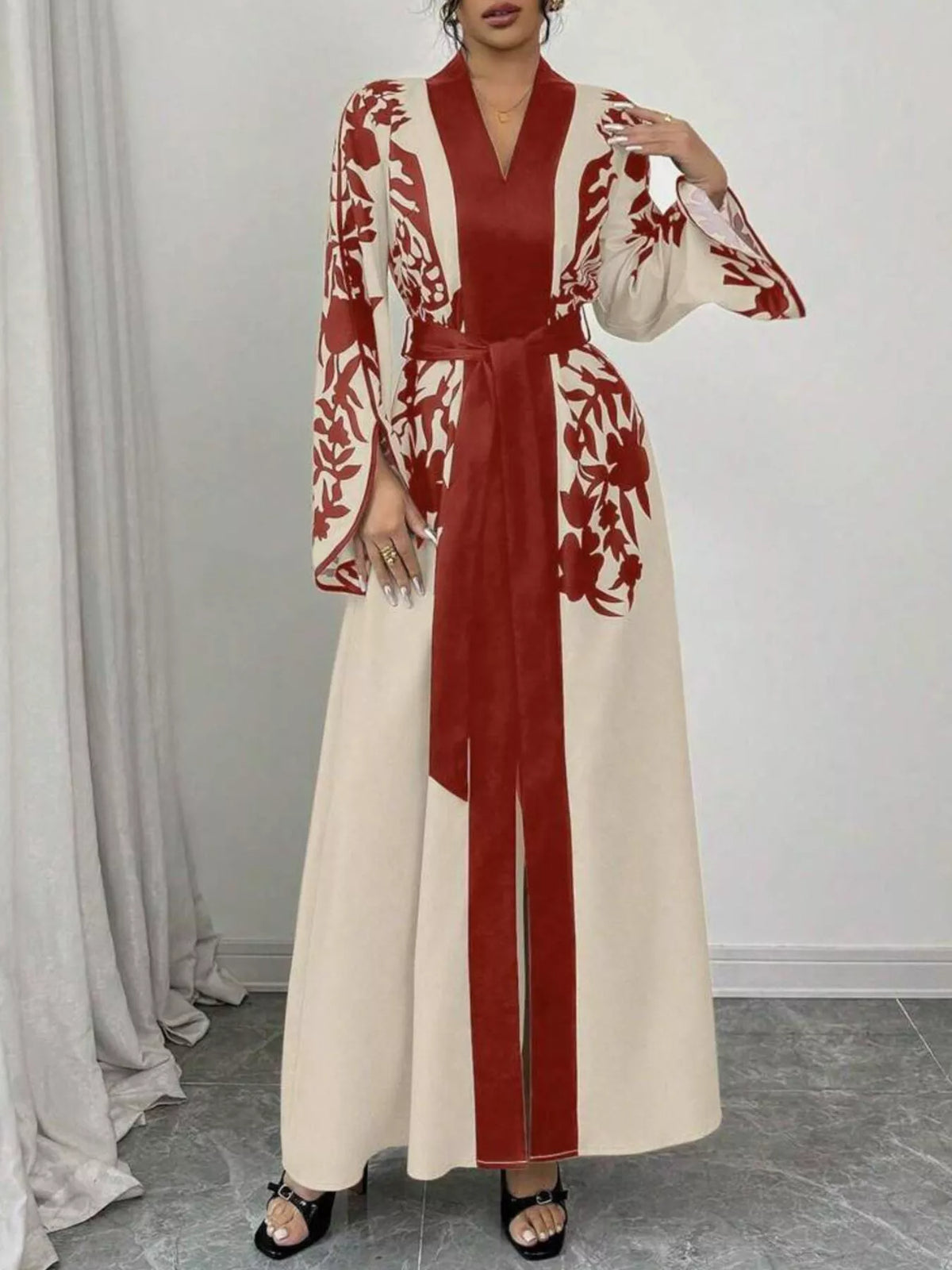 Printed Tie Waist Maxi Dress