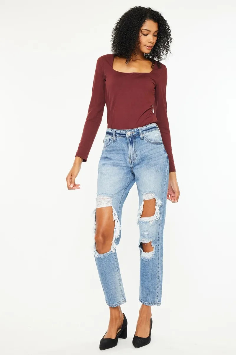 Kancan High Rise Distressed Boyfriend Jeans - Ladyez