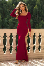Square Neck Long Sleeve Dress - Ladyez