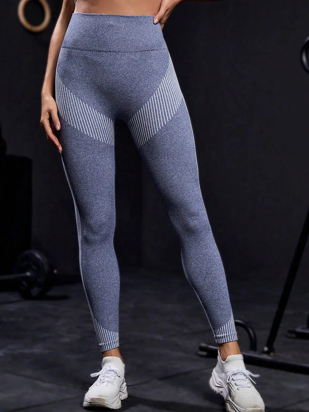 Striped High Waist Active Pants - Ladyez