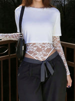 Lace Patchwork Round Neck Bodysuit