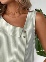 Decorative Button Asymmetrical Striped Tank