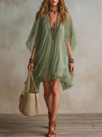Chiffon V-Neck Flowy Mini Dress