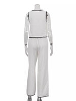Contrast Trim Sleeveless Top and Wide-Leg Pants Set