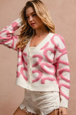 BiBi Textured Heart Buttoned V Neck Cardigan