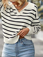 Striped Collared Neck Knit Top