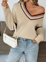 Contrast Trim V-Neck Long Sleeve Sweater