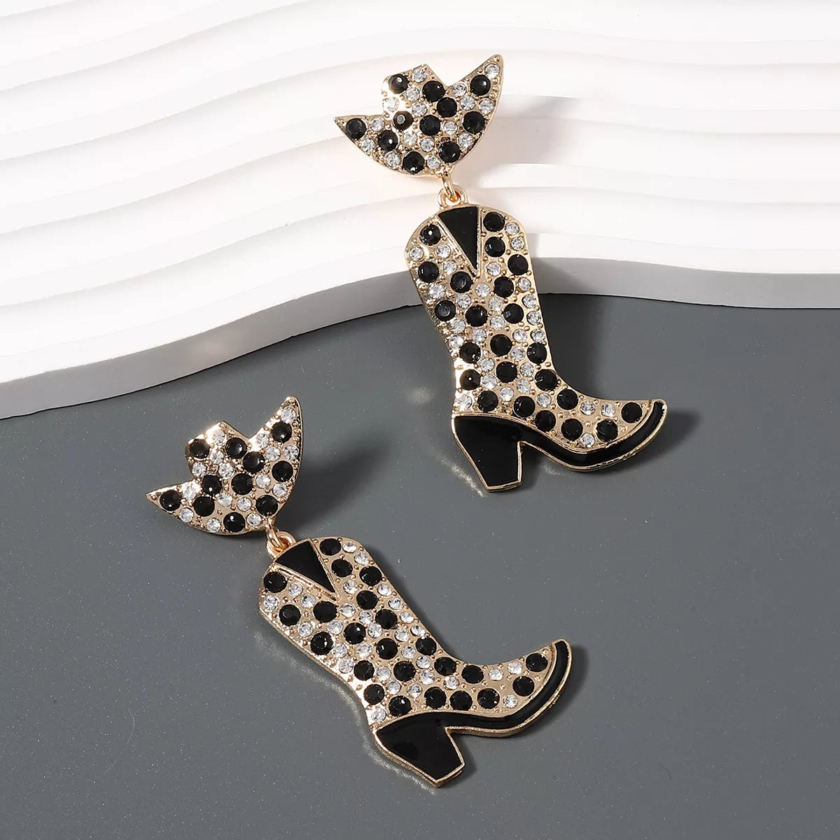 Rhinestone Cowboy Boot Dangle Earrings